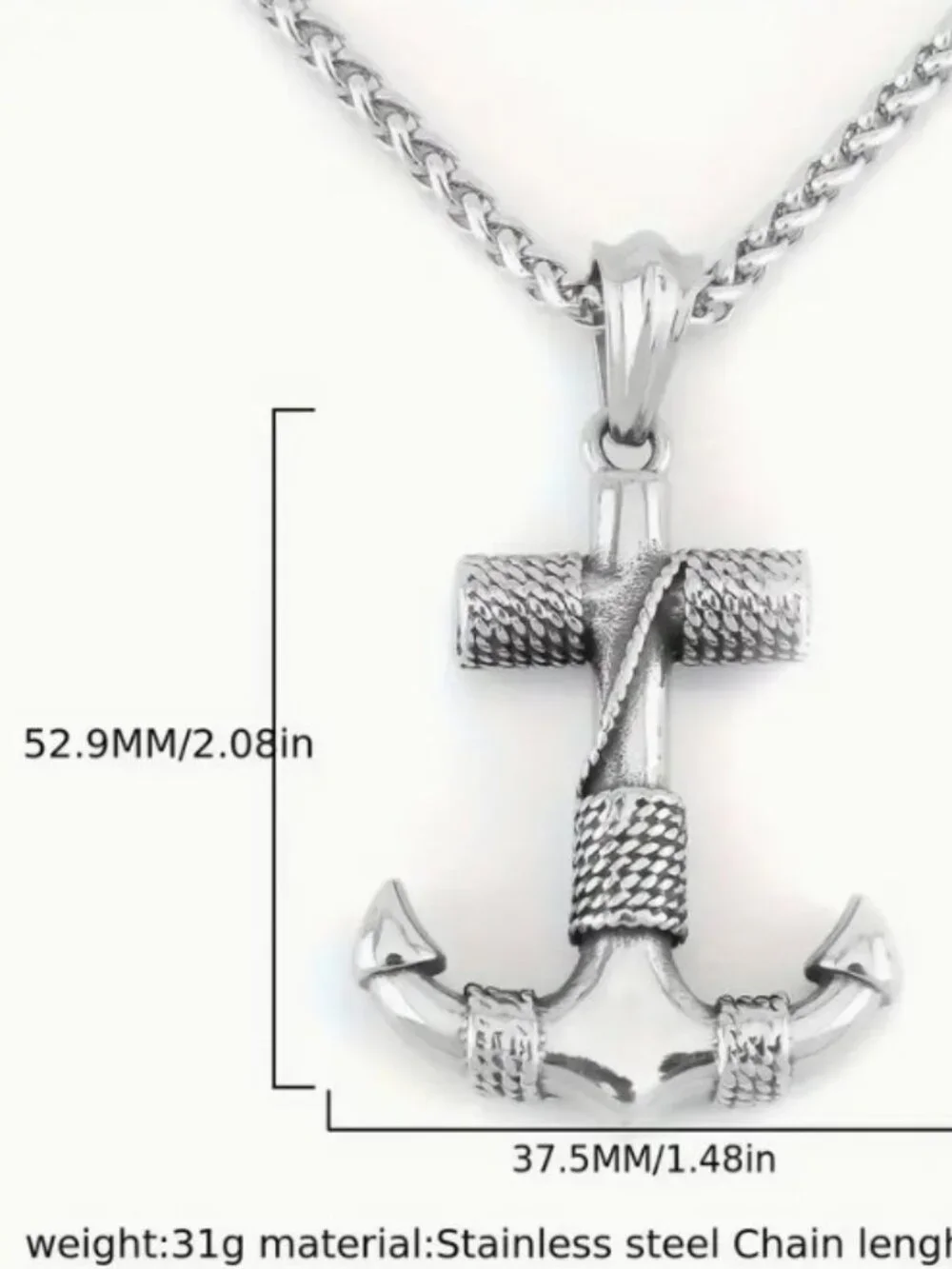 Men's 316L Stainless Steel Anchor Pendant Necklace- Minimalist Nautical Design